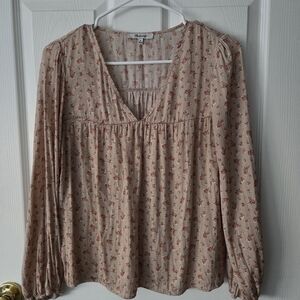 Madewell Beige Floral V-Neck Blouse